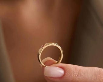 14K Solid Gold Facet Ring /Minimalist Shine Ring