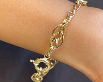 14K Gold Solid Gold Daily Hollow Bracelet / Sailor Lock Bracelet