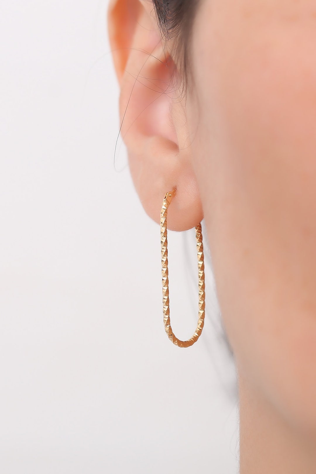 Rectangular Hoops 14K Solid Gold Rectangle Hoop Earrings/square Hoop Earrings/spiral ...