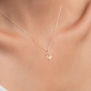 14K Solid Gold Tiny Butterfly Necklace  / Minimal Designed Necklace