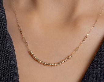 14K Solid Gold Tiny Ball Necklace/ Super Dainty Necklace /  Tiny Dorica Ball Necklace