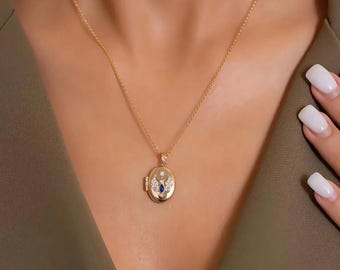 14K Solid Gold Blue Stone Anka Necklace  /Minimalist Necklace