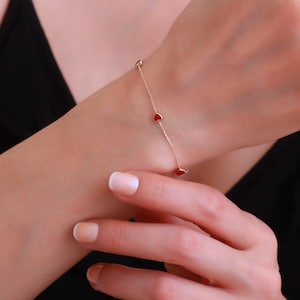 14K Solid Gold Sequential Heart Bracelet / Red Heart Bracelet / Dainty Heart Bracelet