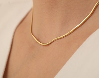 14K Solid Gold Snake Chain Necklace / Gold Herringbone Chain Necklace / Dainty Necklaces For Women / Handmade Jewelry / Mothers day Gift
