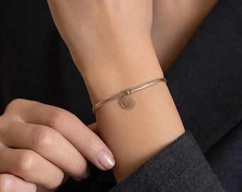 14K Gold Solid Gold Sun Charm  Bracelet/ Flexible bracelet