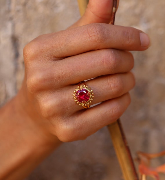 Antique Hand carved Red Garnet Wide 14k yellow gold ring | eBay