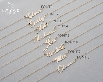 Collar con nombre personalizado en oro macizo de 14 k / Collar con nombre personalizado con escritura a mano / Collar con nombre minimalista / Regalo perfecto para ella / Regalo para el Día de la Madre