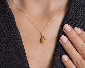 14k Solid Gold Olive Necklace / Dainty Necklace