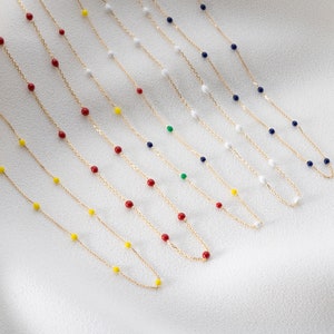 14K Solid Gold  Multicolored Beaded Necklace / Dainty Beaded Necklaces for Women / Daily Use Handmade Jewelry/Mothers Day Gift by Bayar Gold