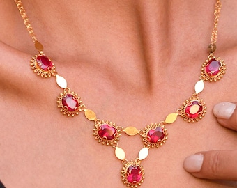 14K Solid Gold Red Sunny Necklace