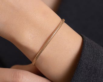 14K Gold Solid Gold Round Flexible Bracelet/ Dainty Bracelet 3MM