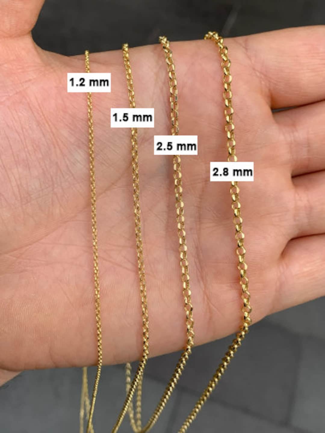 14K Solid Gold Rolo Cable Chain Necklace / Diamond Cut Cable Chain