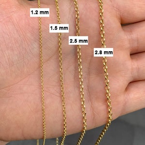 14K Solid Gold Rolo Cable Chain Necklace / Diamond Cut Cable Chain /Real Gold Round Link Necklace / Gold Chain for Men, Women