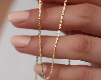 Colar de corrente Valentin em ouro maciço 14K / Colar de corrente com design minimalista / Colar de corrente de ouro de 1,8 e 1,2 mm / Presente para ela