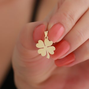 14K Solid Gold Four Leaf Clover Pendant