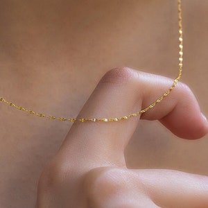14K Solid Gold Super Thin Mirror Chain Necklace / Glitter Chain Necklace / Dainty Mirror Chain Necklace/ Choker Necklace