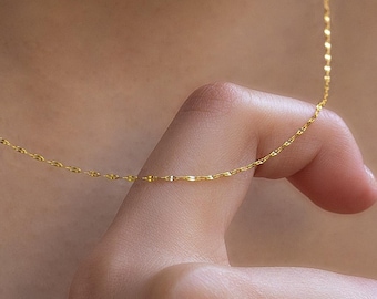 14K Solid Gold Super Thin Mirror Chain Necklace / Glitter Chain Necklace / Dainty Mirror Chain Necklace/ Choker Necklace