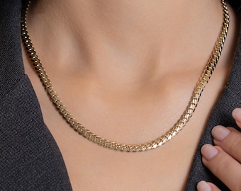 14K Solid Gold Gourmet Chain Necklace/Cuban Chain /Minimalist Choker/  Width 6 mm