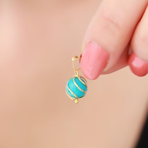 14K Solid Gold Turquoise Caged Pendant / Minimalist Handmade  Pendant