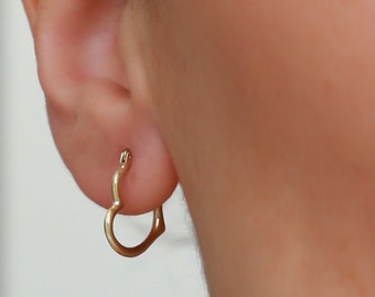 14K Solid Gold Heart Earrings / Hoop Earrings