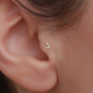 14K Solid Gold Anchor Tragus Piercing / Minimalist Flat Back Helix Piercing / 16g Labret Stud /Cartilage Earings by Bayar Gold