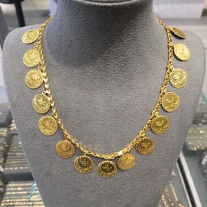 Collar con monograma de oro macizo de 14 quilates / Collar con moneda prensada con símbolo otomano / Collar con disco histórico en relieve