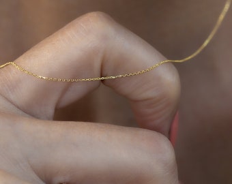 14K Solid Gold Cable Chain Necklace 0,7mm / Super Thin Chain Necklace / Dainty Chain Necklace