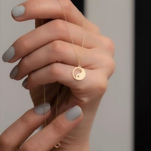 14K Solid Gold Yin Yang Necklace  / Minimal Designed Necklace