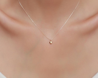 14K Solid Gold sierlijke hart ketting/minimalistisch ontwerp heilig hart hanger ketting/Valentijnsdag cadeau voor vrouwen/liefde ketting