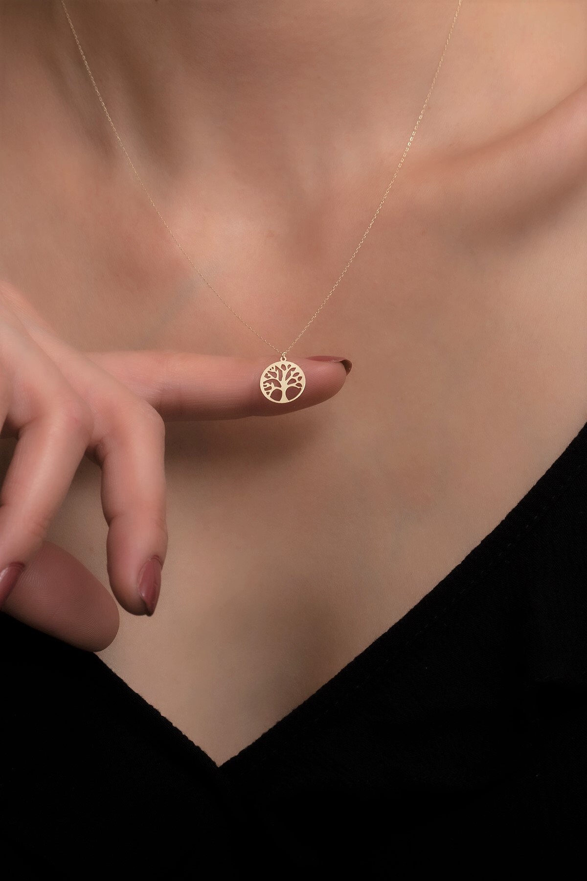 14K Solid Gold Tiny Tree of Life Necklace / Dainty Tree of Life 