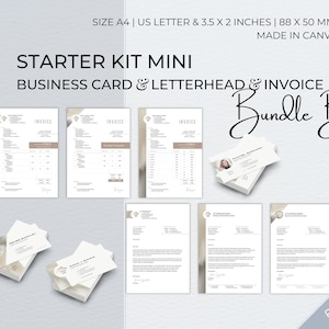 Starter Kit Pacchetto di modelli Canva modificabili, carta intestata aziendale moderna, fattura per piccole imprese, modello di biglietto da visita professionale