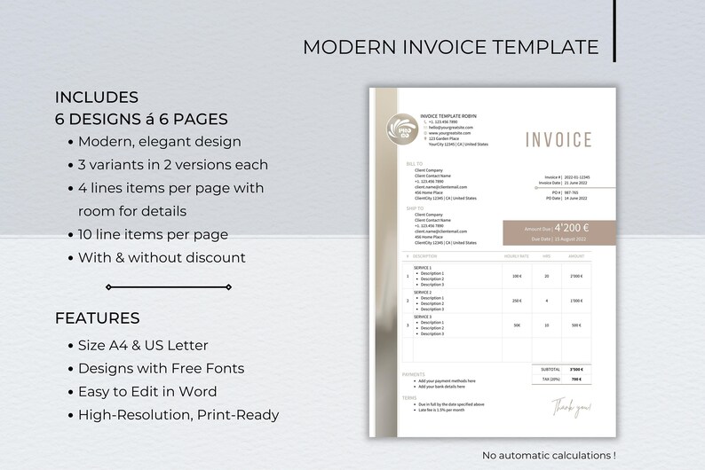 Invoice Word Template Bundle, Editable Custom Receipt, Sales Order ...