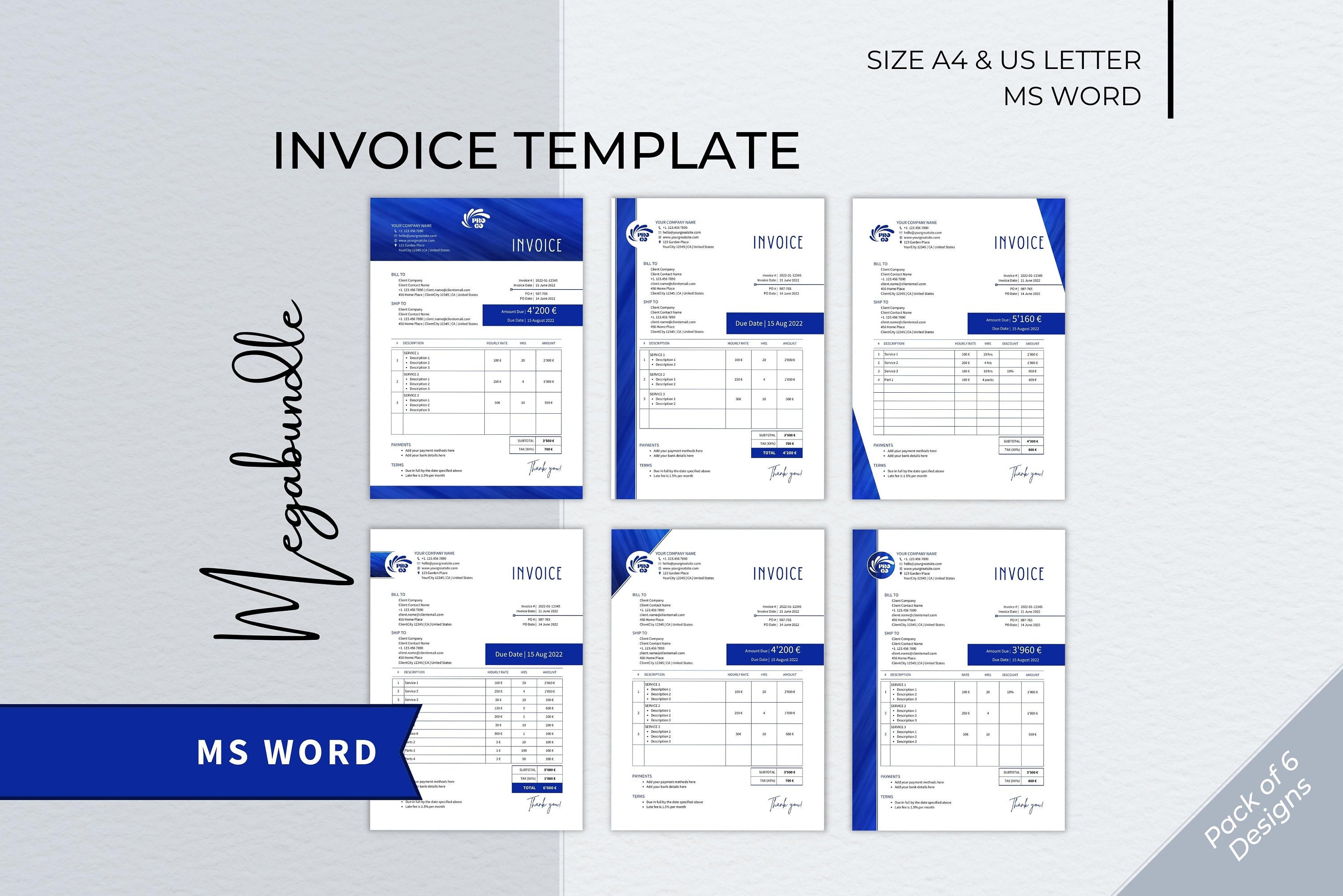Editable Invoice Template Bundle, Professional Business Form (MS Word ...