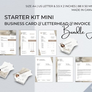 Starter Kit Pacchetto di modelli Canva modificabili, carta intestata aziendale moderna, fattura per piccole imprese, modello di biglietto da visita professionale