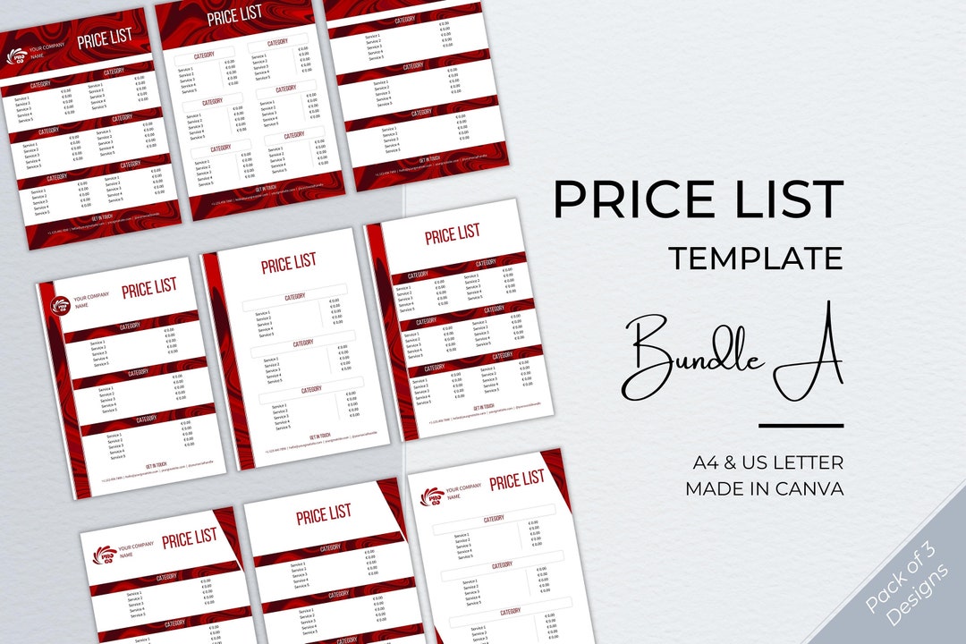 Editable Price List Template: Small Business Pricing Guide (canva, A4 ...