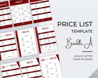Bewerkbare prijslijstsjabloon: prijsgids voor kleine bedrijven (Canva, A4 en US Letter)