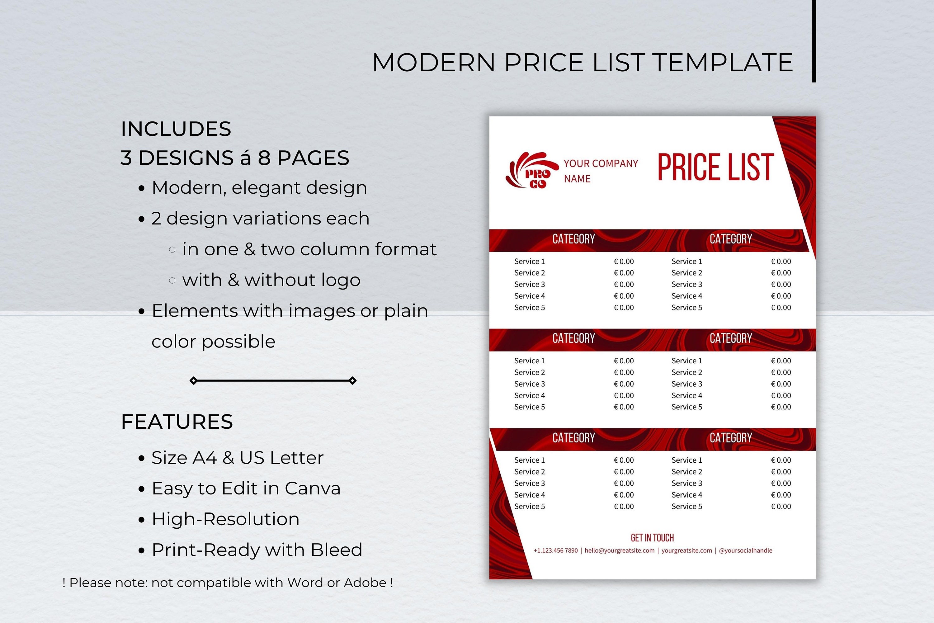 Editable Price List Template: Small Business Pricing Guide (canva, A4 ...