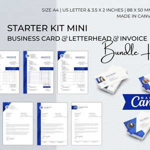 Starter Kit Pacchetto modello Canva modificabile, Carta intestata aziendale moderna, Fattura per piccole imprese, Modello di biglietto da visita professionale