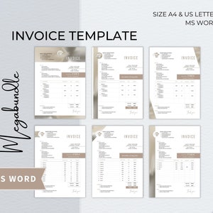 Invoice Word Template Bundle, Editable Custom Receipt, Sales Order Invoice, Printable Professional Invoice, Receipt Invoice Business Form
