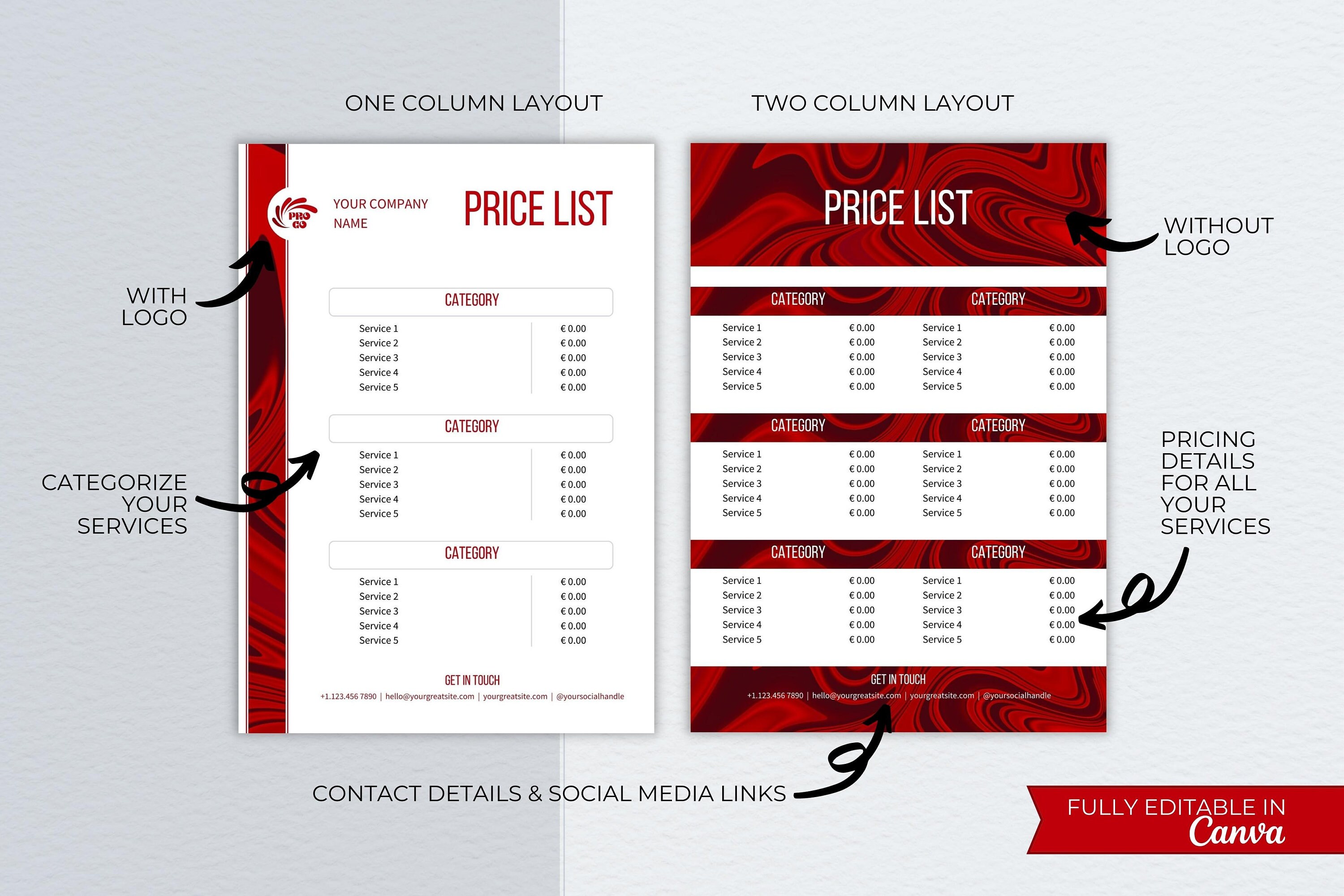 Editable Price List Template: Small Business Pricing Guide (canva, A4 ...