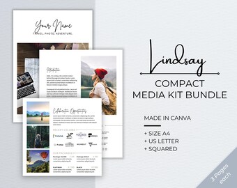 Kompakte Media Kit Canva Vorlage, Moderne Influencer Pressemappe (A4, US Letter, Kariert)