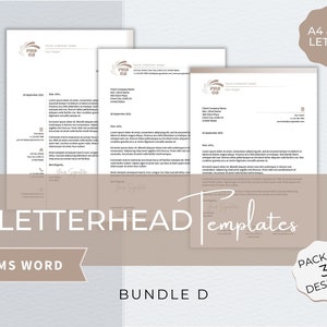 Paquete de plantillas de Word con membrete, membrete empresarial editable moderno, membrete para pequeñas empresas, plantilla de membrete profesional