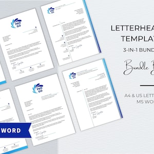Paquete de plantillas de Word con membrete, membrete empresarial editable moderno, membrete para pequeñas empresas, plantilla de membrete profesional