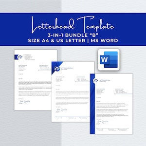 Paquete de plantillas de Word con membrete, membrete empresarial editable moderno, membrete para pequeñas empresas, plantilla de membrete profesional