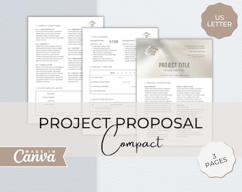 Modelo de proposta de projeto, modelo de proposta profissional Canva, proposta de projeto compacta de 3 páginas, gerenciamento de projetos, apresentação moderna