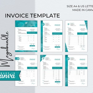 Invoice Canva Template Bundle, Editable Custom Receipt, Sales Order Invoice, Printable Professional Invoice, Receipt Invoice Business Form