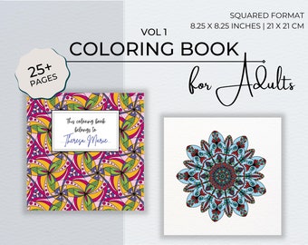 Pode incluir: Um livro para colorir para adultos com mais de 25 páginas. A capa apresenta um design colorido e intrincado com uma inscrição personalizada. O livro mede 21 cm x 21 cm.