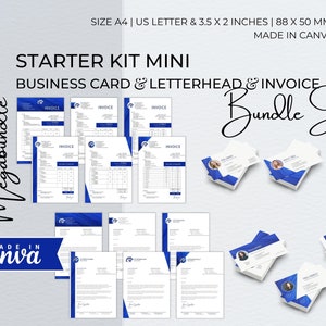 Starter Kit Pacchetto modello Canva modificabile, Carta intestata aziendale moderna, Fattura per piccole imprese, Modello di biglietto da visita professionale