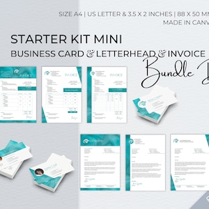 Starter Kit Pacchetto di modelli Canva modificabili, carta intestata aziendale moderna, fattura per piccole imprese, modello di biglietto da visita professionale