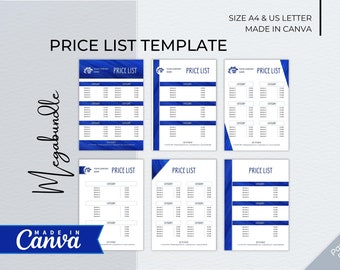 Bewerkbare prijslijstsjabloon, prijsgids voor kleine bedrijven (Canva, A4, US Letter)